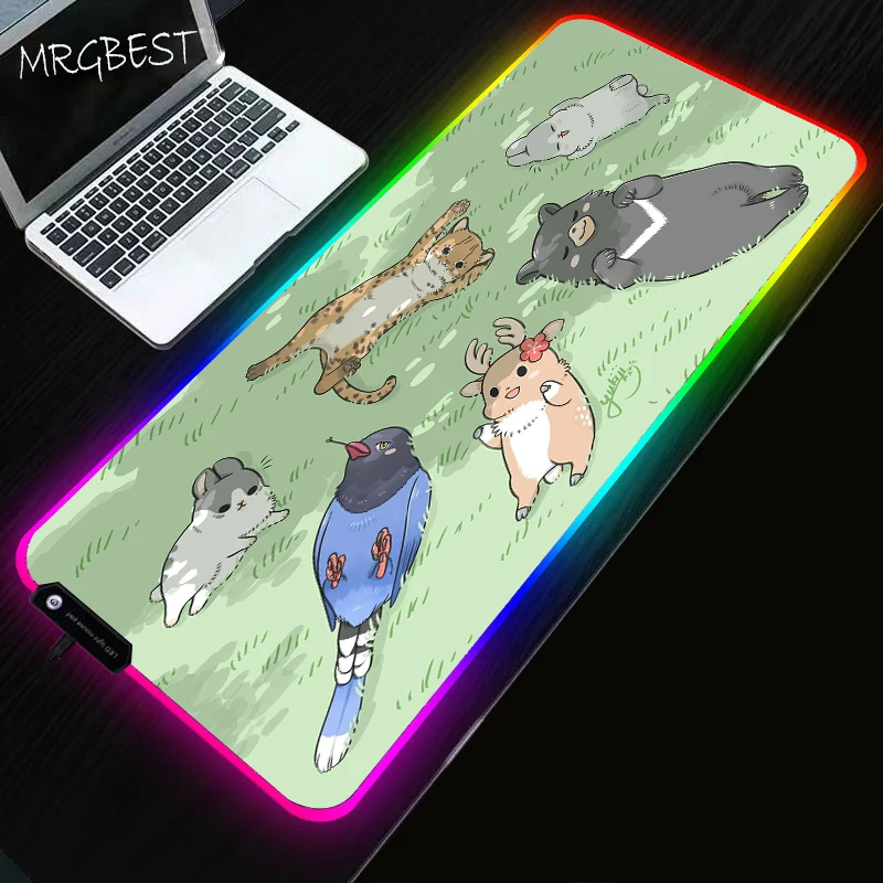 

Pad Mouse RGB LED HD Print Computer Cute Animals Locking Edge Mousepad XXL Keyboard Kawaii Desk Accessories Desk Mat Carpet