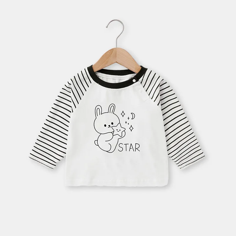 Spring Autumn Baby Boys Long Sleeves Cotton Bear Print Toddler Boy Tees Loose Raglan Spliced Sleeve Round Collar Kid Boy T-shirt