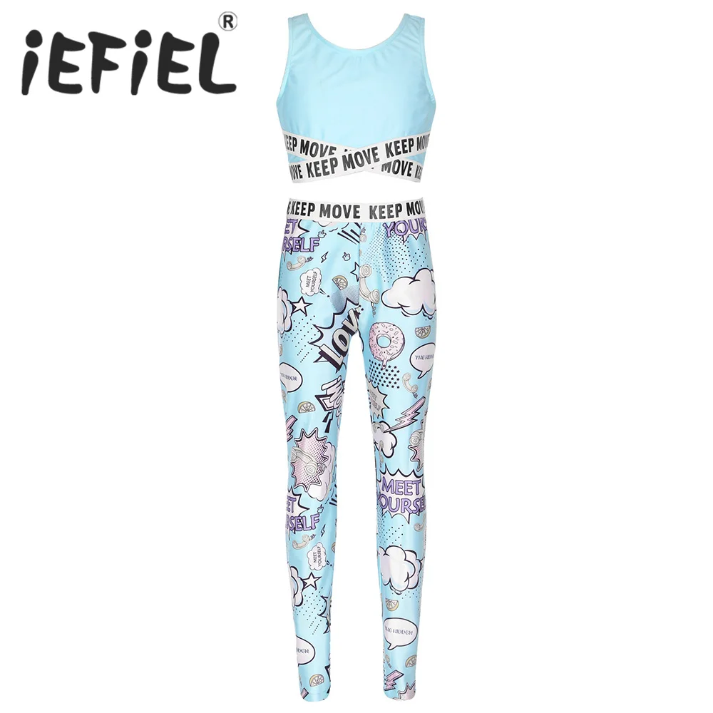 Kids Girls Child Ballet Dancewear Workout Gymnastics Outfits Sport Bra Top Tank Tops with Pants Leggings Set Dance Class Outfits