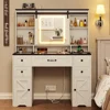 Vanity Desk with Sliding Mirror and Lights, Makeup with Glass Top & Charging Station with 5 Drawers & Shelves, Vanity Table 1