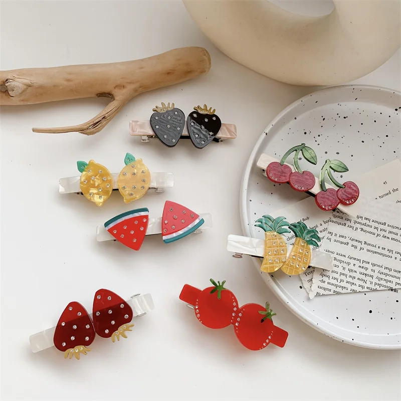 

Ins New Summer Fruits Acetate Barrettes Sweet Cute Colorful Cherry Side Pins Geometric Hair Clips Women Girls Hair Accessories