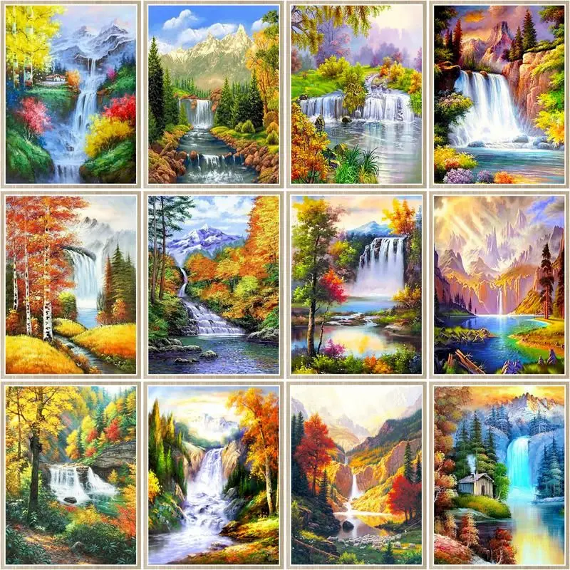 

CHENISTORY Diy Oil Painting Waterfall Scenery Drawing On Canvas Handpainted Art Gift Coloring By Number Tree Kits Home Decoratio