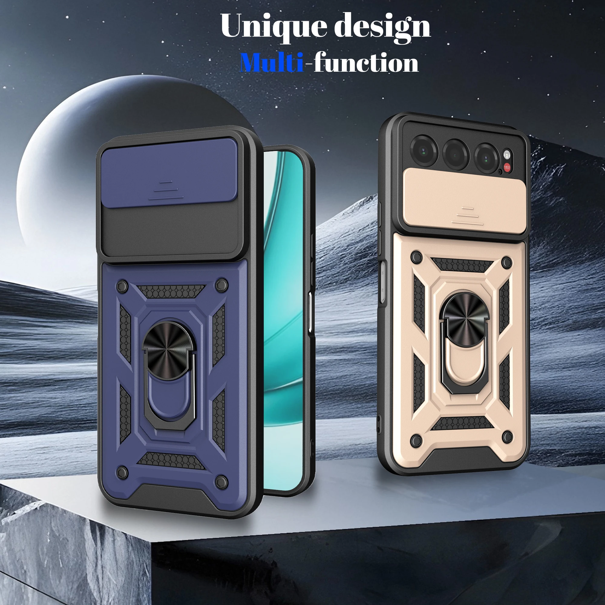 Premium Protective Phone Case with Slide Camera Cover & Ring Kickstand