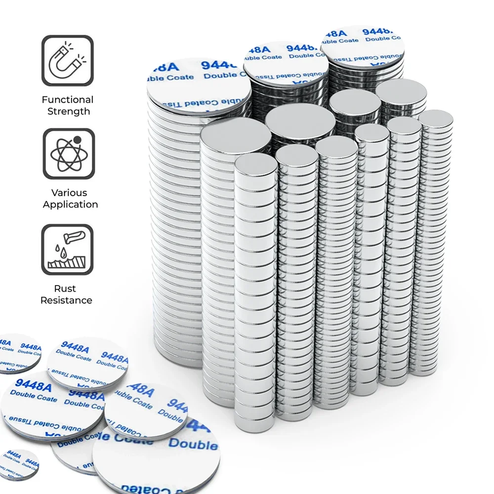 Super Powerful Magnet Neodymium With double-sided adhesive Magnet Round NdfeB N35 Strong Permanent Magnetic imanes Refrigerator