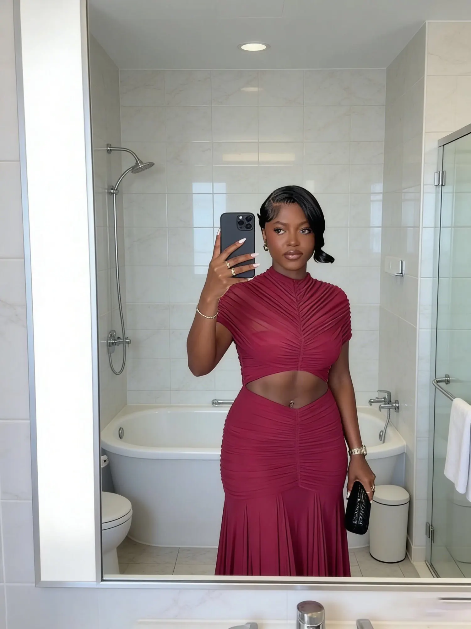 JULISSA MO Patchwork Sexy Hollow Out Sheer Mesh Women Maxi Dress Turtleneck Ruched Dress Spring Slim Elegant Party Evening Dress photo review