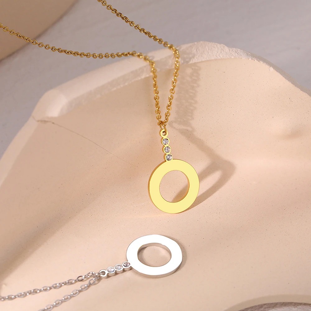 Stainless Steel Necklaces Geometric Circle Pendant Light Luxury Crystal Zircon Clavicle Chain Fashion Necklace For women Jewelry - Image 5