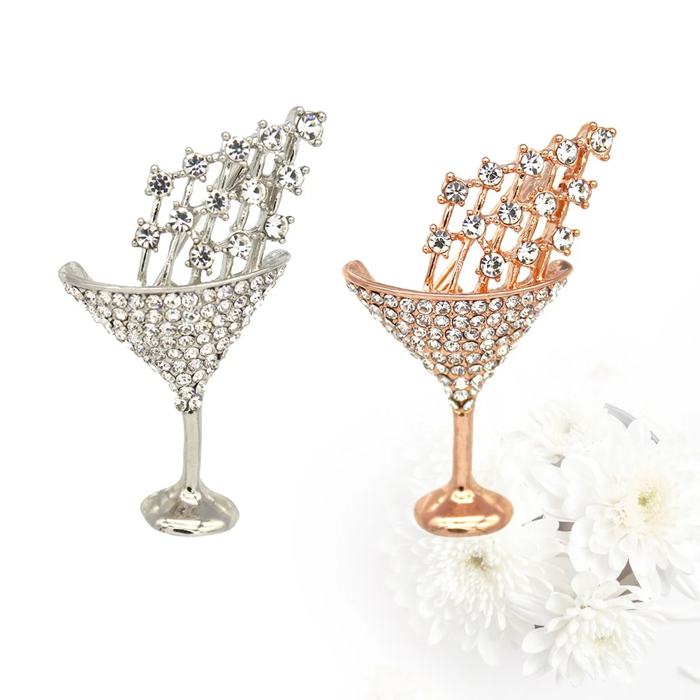 

Happyyami Cocktail Glass Brooch Pins Crystal Rhinestone Brooches Cocktail Party Brooch Pin Women Jewelry