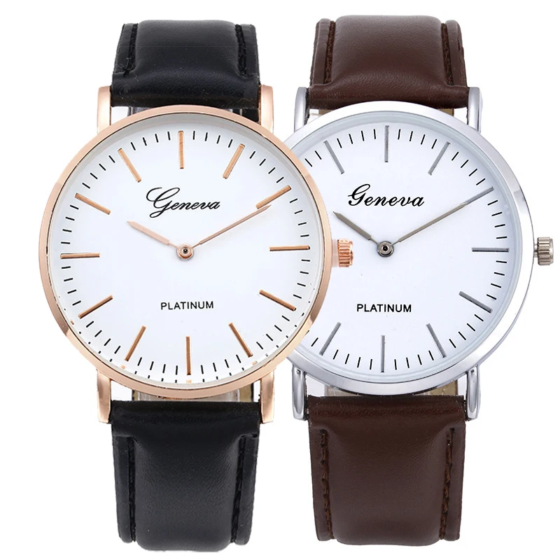 

GENEVA PU Leather Belt Watch for Men Women Two Pin Ladies Student Quartz WristWatch Fashion Jewelry Clock Wholesale