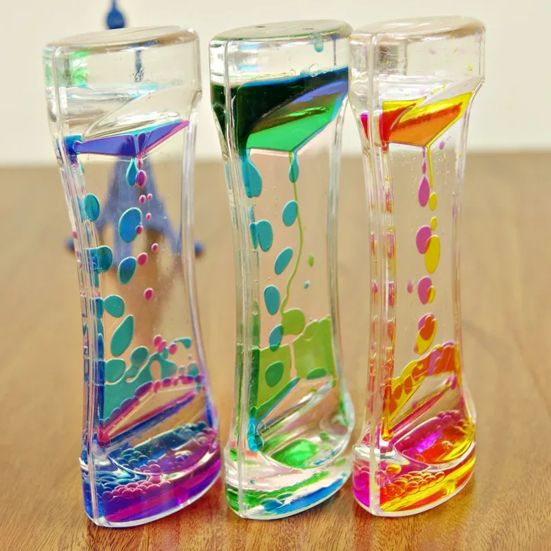 Hourglass Timer Double Colors Oil Hourglass Liquid Floating Motion Bubbles Timer Desk Decors Descending Sensory Bubbles Kids Toy