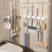 Mop Clamp Storage Rack Wall-mounted Perforation-free with 5pcs Hook Fixed Rack Bathroom Kitchen Door Cleaning Tool Storage Rack 1