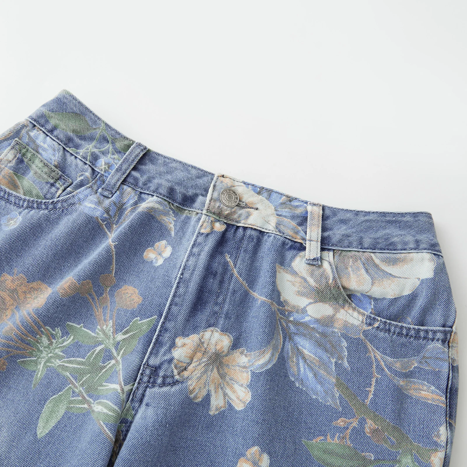 Pantalon en jean imprimé Floral pour femmes, taille moyenne, ample, jambes larges, Streetwear