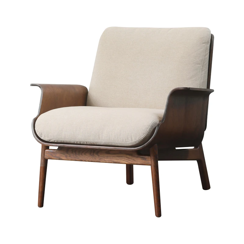 

HXL Couch Solid Wood Leisure Walnut Color Living Room Fabric Craft Single Lazy Bone Chair