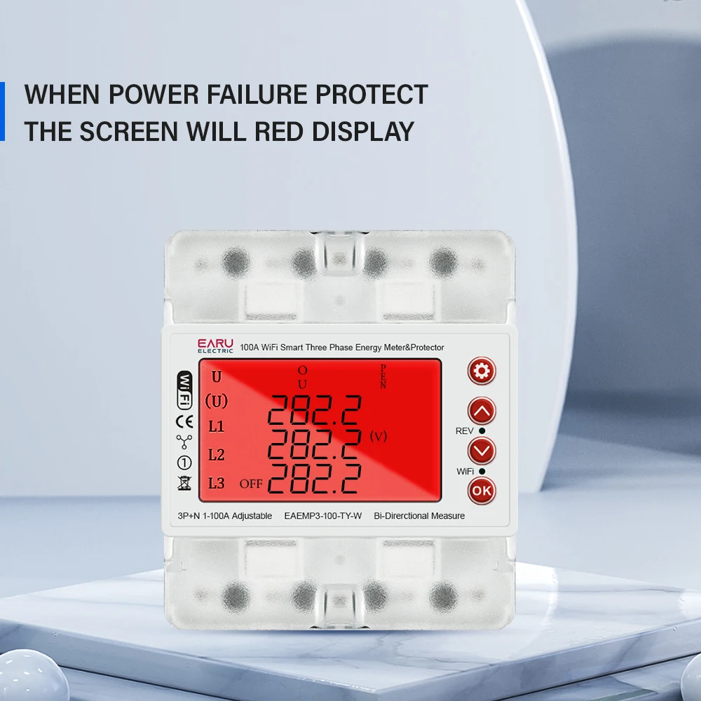 3 Phase 380V 100A Tuya WiFi Smart Bi-Directional Energy Power kWh Meter Over Und