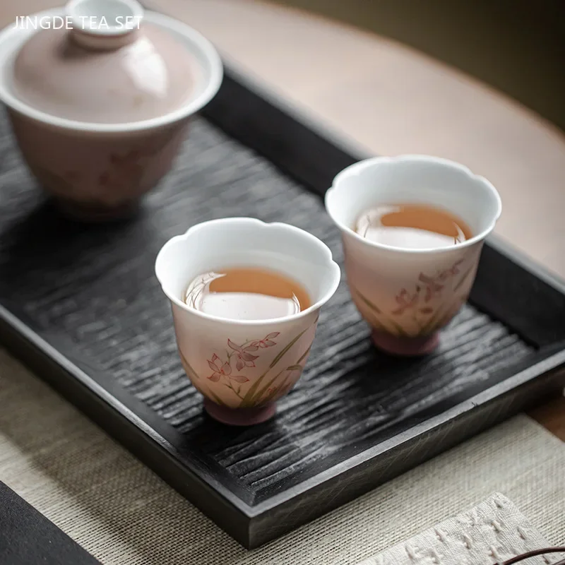 2pcs/60ml Hand-painted Orchid Master Cup Chinese Ceramic Teacup Home Exquisite Tea Cup Custom High-quality Tea Accessories