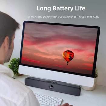 DOSS Computer Speaker Bluetooth Sound Bar 16W Stereo Bass Sound Music Box 20 Hours Playtime SoundBar for Laptop PC Smart Phone 4