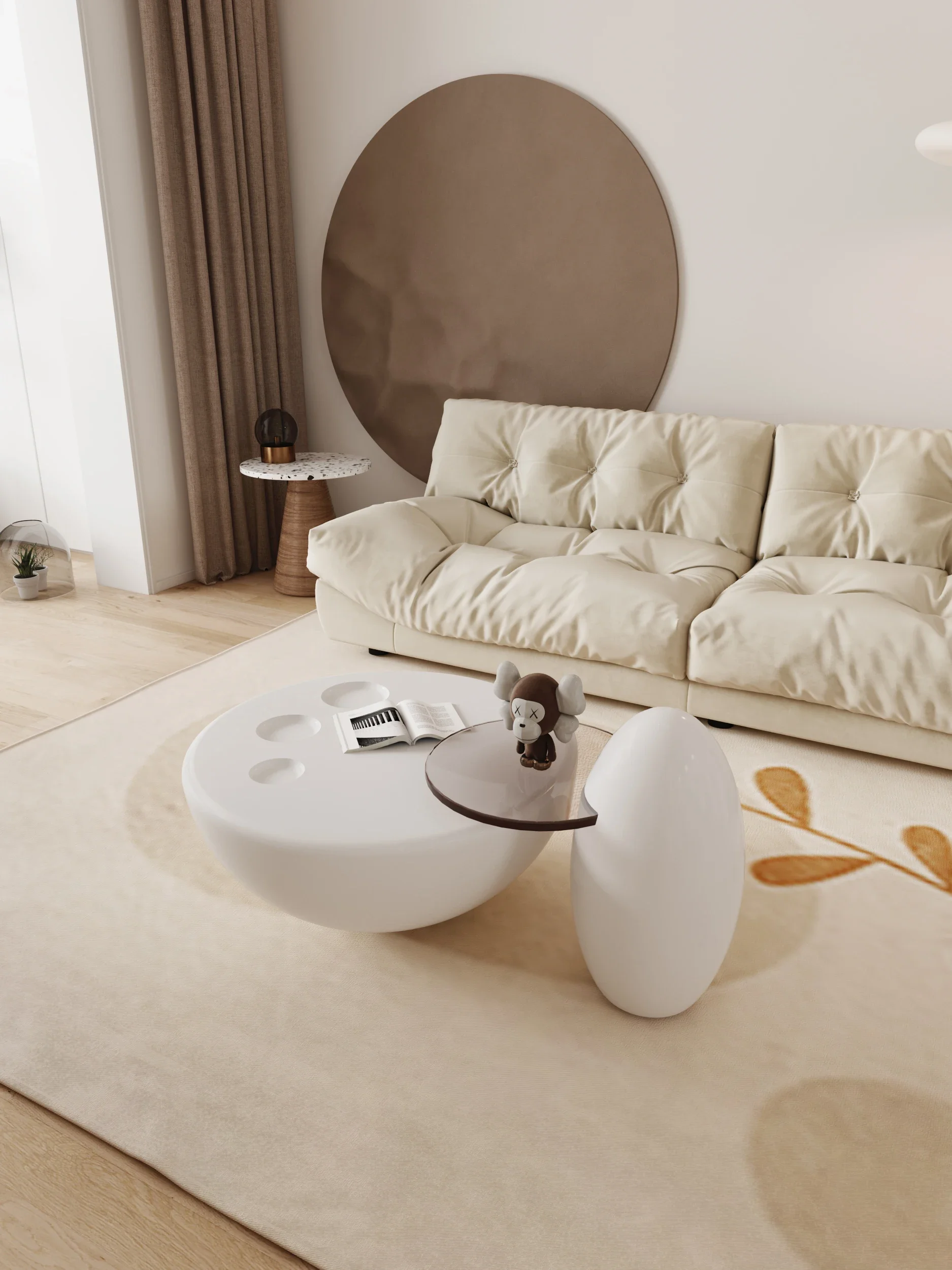 

Круглый Кофейный столик с кошачьими когтями в стиле рисового белого крема, Современный дизайнерский роскошный дизайн, Интернет-знаменитости, высококачественное искусство, закаленный g