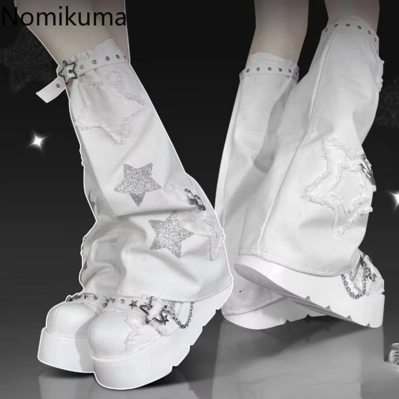 

Y2K Star Strap Denim Leg Warmers Punk Cross Harajuku Covers Gothic Leg Socks Y2K Personalized Calf Socks Leg Boot Cuffs Sock