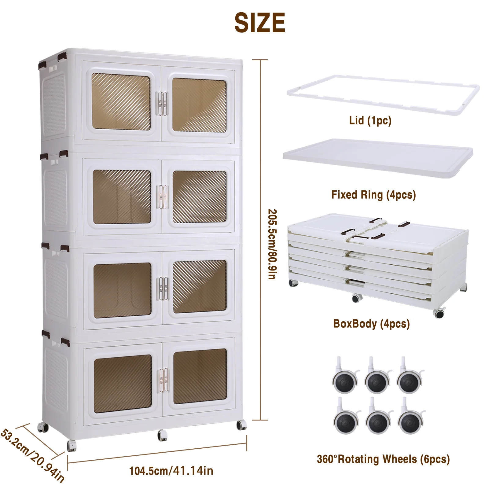 Stackable Storage Bin with Lid Plastic Storage Cabinet with Wheel Free Installation Storage Cabinet for Bedroom and Living Room