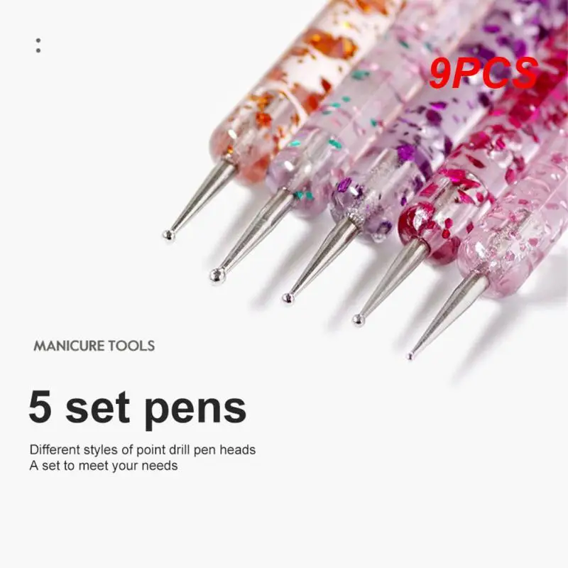 

9PCS Rhinestone Design Dual End Acrylic Nail Art Carving Dotting Pen Tip Liner Painting Drawing Brush Gel UV Polish Manicure