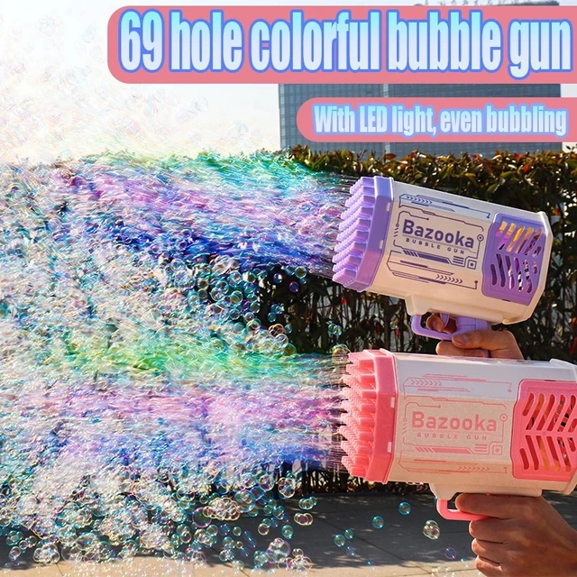 Bubble Gun Rocket 69 Holes Soap Bubbles Machine Gun Shape Automatic Blower With Light Toys For Kids Outdoor Children Day Gifts 3