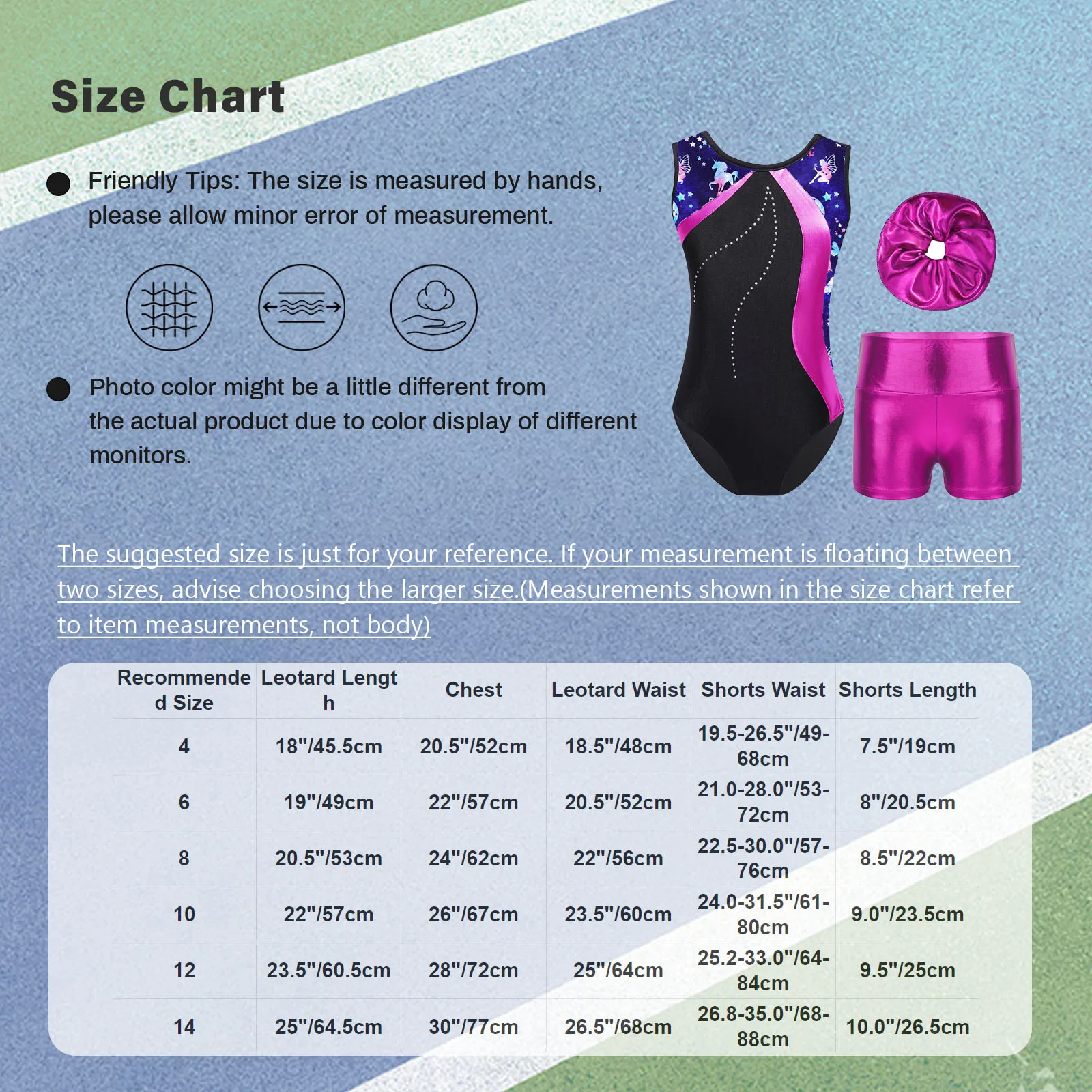 TiaoBug Kids Girls 4 to 14 Years Gymnastics Figure Skating Dress Costume Sleeveless Printed Leotard High Waist Shorts Hair Band