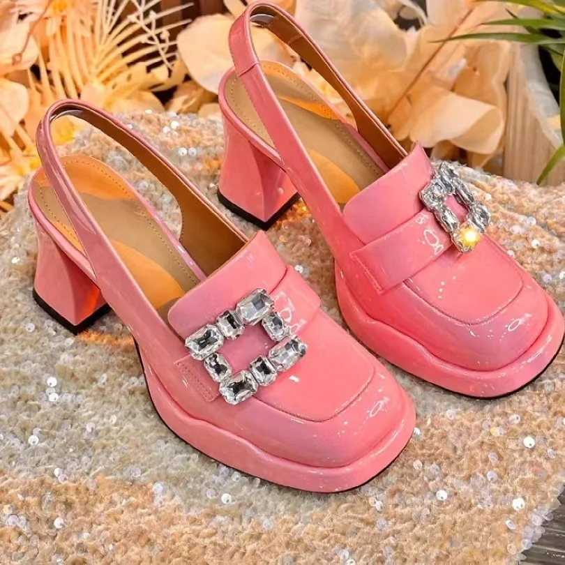 

2023 New Designer Platform Lolita Shoes Party Sexy Pumps Luxury Crystal Women High Heels Mary Jane Shoes Chunky Sandals Summer