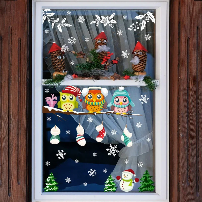 Electrostatic Glass Stickers Christmas Tree Branch Owl Snowflake Living Room Bedroom Window Decoration Wall Stickers wall stickers window stickers