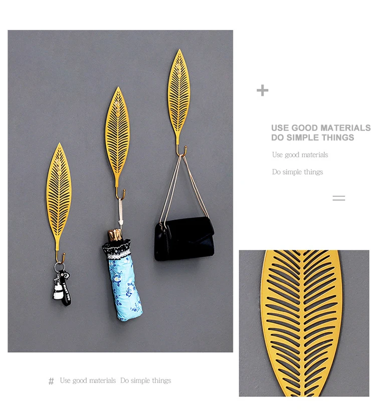 Creative Metal Leaf Wall Hooks Art Wall Decoration Hook Rack Door Cloths Bag Hook Storage Porch Key Hanger Home Accessories