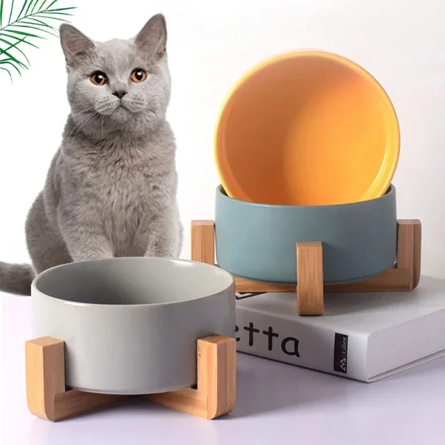 Ceramic Pet Feeding Bowl with Wooden Stand Single and Double Bowls Feeder for Dog Cat Cervical Spine Protection Pet Dishes Ceramic Pet Feeding Bowl with Wooden Stand Single and Double Bowls Feeder for Dog Cat Cervical Spine Protection Pet Dishes