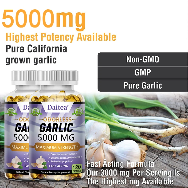 Garlic Extract Capsules 5000mg Balance Cholesterol Help Immunity Heart Health Detoxification Cleansing digestive capsules