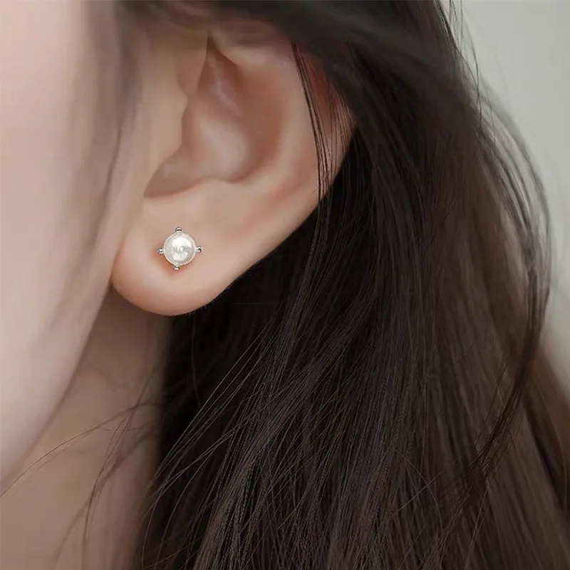 Pearl Stud Earrings For Women Claw Pearl Screw Stainless Steel Back Fashion Jewelry Accessories Party Gift Wholesale 6