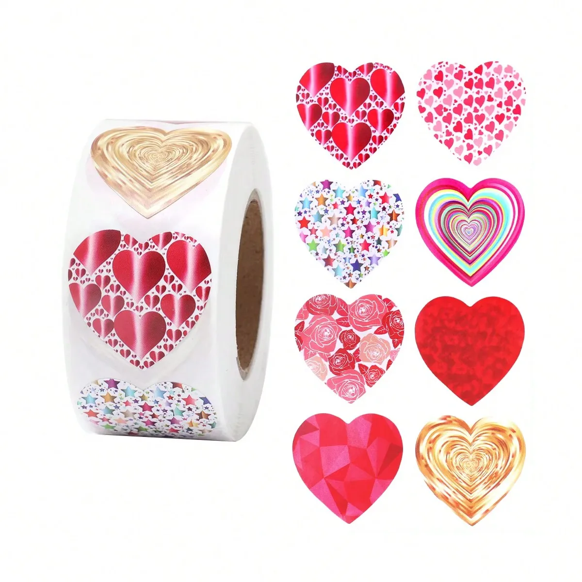 500 Pcs/Roll Large Heart-Shaped Glitter Stickers Self-Adhesive Decals Sealing Baking Label DIY Crafts Party Favors Gift Wrapping