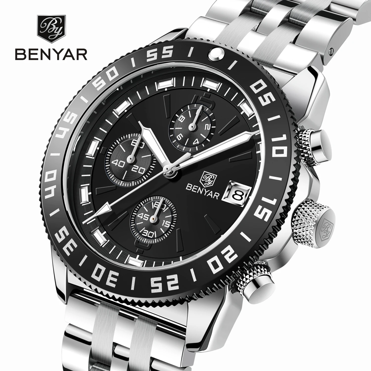 BENYAR Top Brand Luxury Mens Watches Multifunctional Chronograph Quartz Watch For Men Sports Military Waterproof Stainless Steel