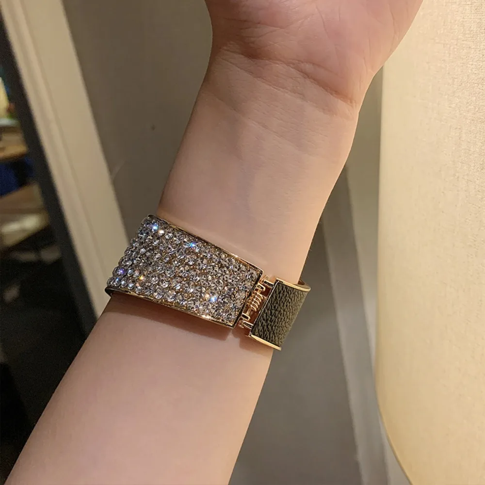 ラインストーン付きの女性用手錠ブレスレット,大きな光沢のある 