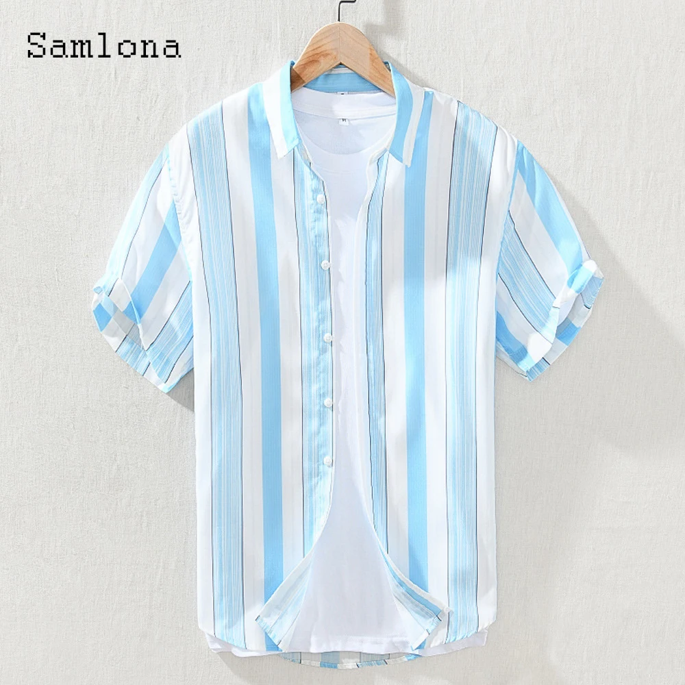 Plus Size 3xl Men Short Sleeve Linen Top Sexy Button Fly Shirt clothing 2022 New Summer Casual Pullovers Model Stripes Blouse