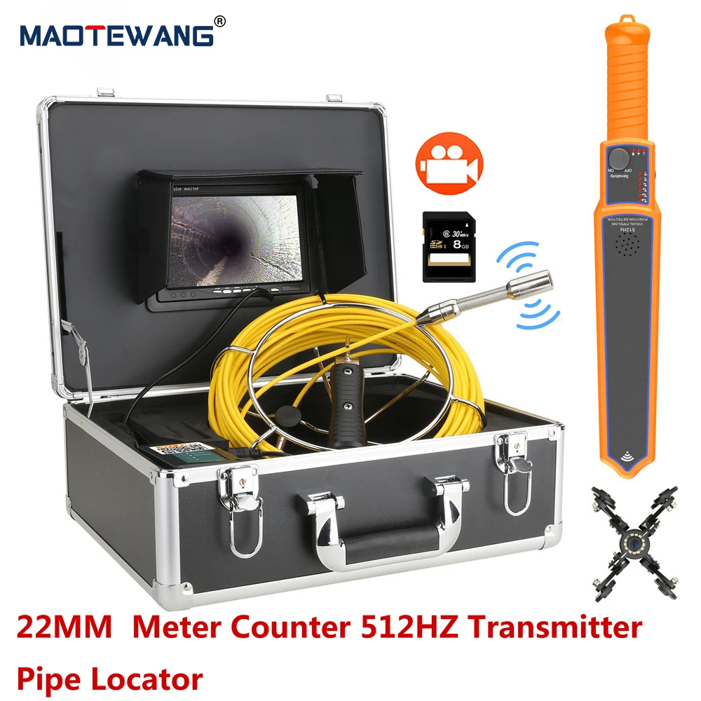 

9"DVR Monitor Sewer Pipe Inspection Video Camera Drain Endoscope System with Auto Balance Auto Self Leveling 512HZ Transmitter