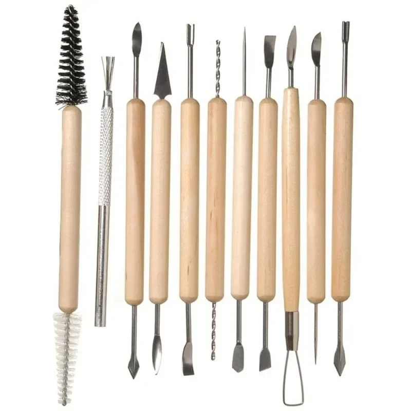 11pieces DIY Art Clay Pottery Tool set Crafts Clay Sculpting Tool kit Pottery & Ceramics Wooden Handle Modeling Tools Gift