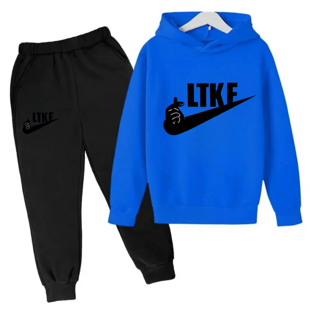 thumbnail image 1 of Conjunto de 2 piezas de sudadera con capucha y pantalón con estampado de marca de diseñador para niños y niñas, ropa deportiva informal de moda para primavera y otoño, 1 of 5