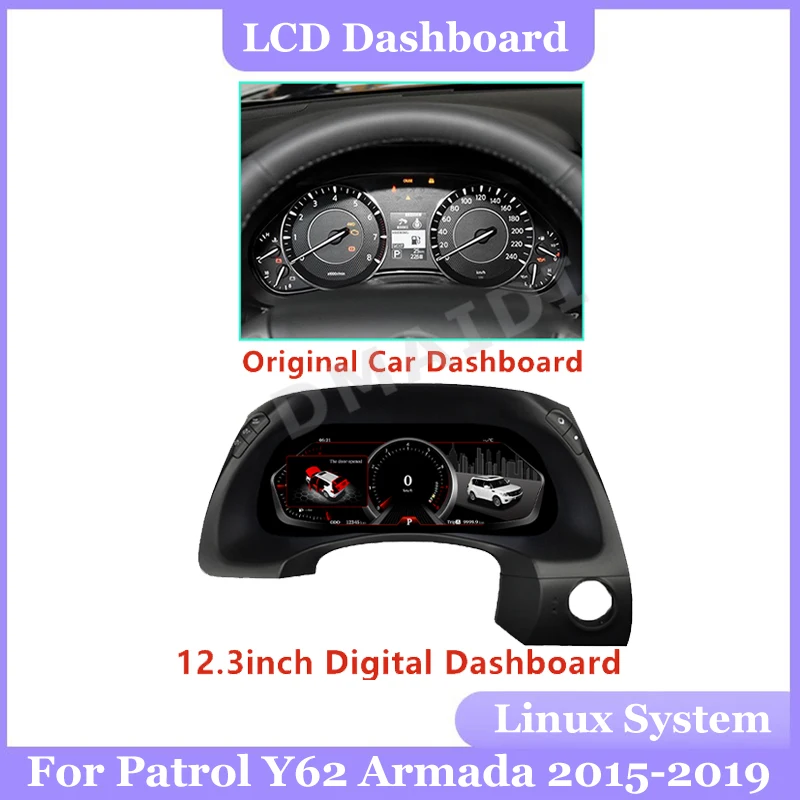 Upgrade 12.3 Inch Digital LCD Instrument Linux Dashboard Central Control Speedometer For Nissan Patrol Y62 Amanda 2015-2019