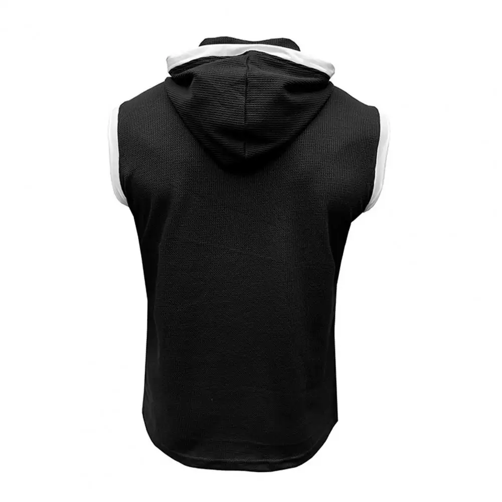 Description Picture 6 of itemMuscle Cut-off Hoodie Men's Sleeveless Hooded Muscle Vest with Adjustable Drawstring Patchwork Color Streetwear for Casual