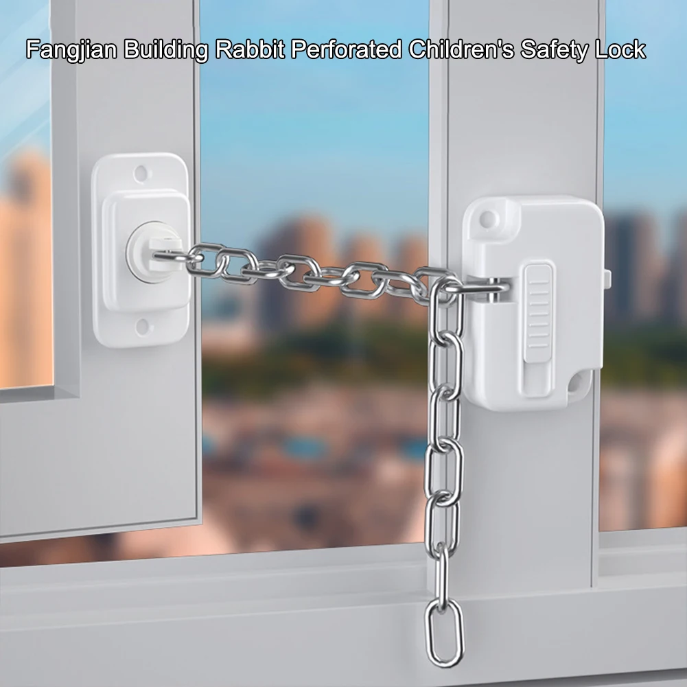 Window Security Locks Self Adhesive Window Frame Safety Chain Lock No Drilling Adjustable for UPVC Wooden Sliding Window