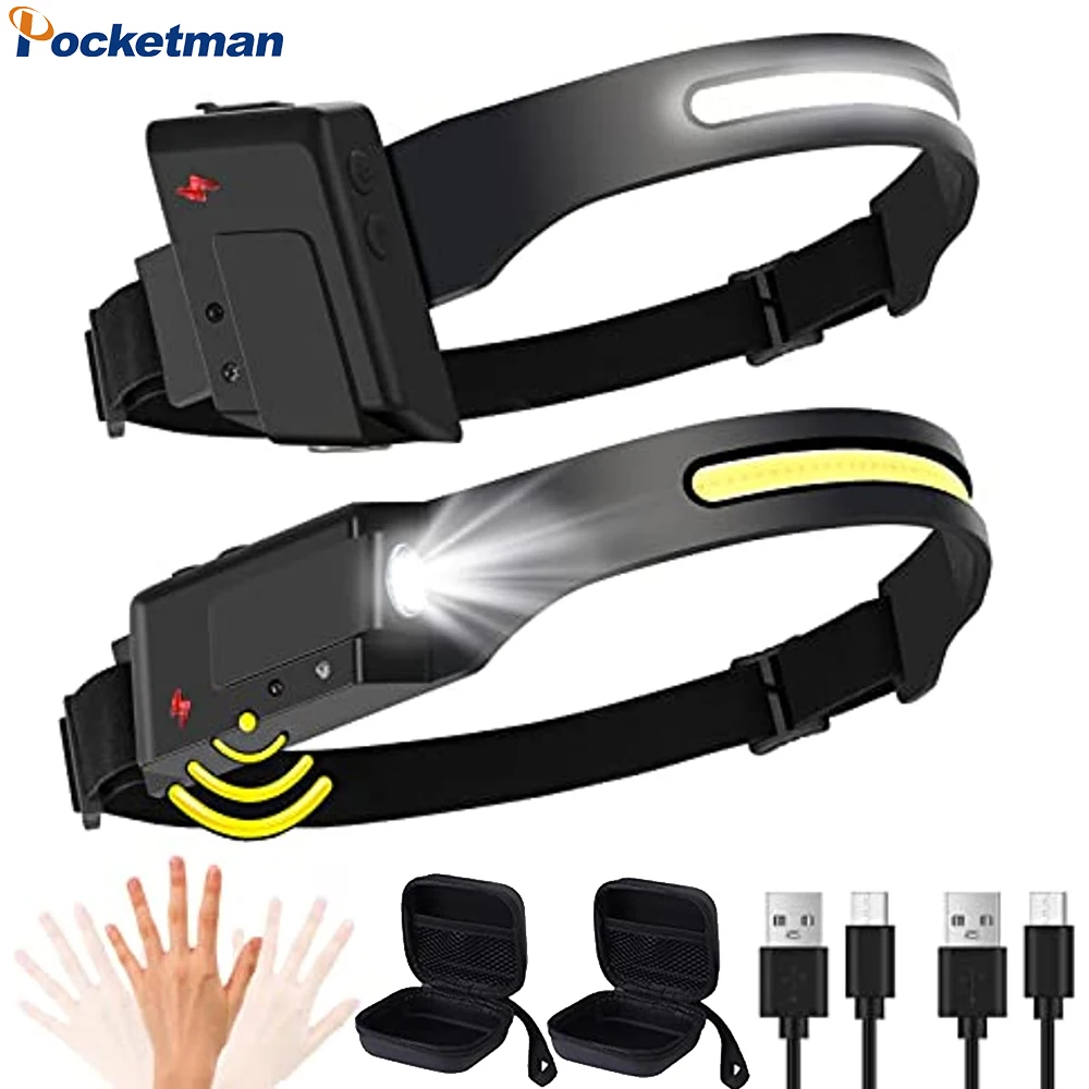 

Motion Sensor LED Headlamp Rechargeable 230° Wide Beam Spotlight Headlight Rotate 90° Head Flashlight for Adults Fishing Running