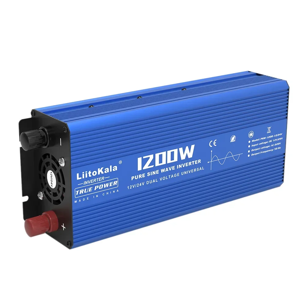 LiitoKala Intelligent 1200W/2400W Sine Wave Grid Solar Inverter 12V/24V Input 220V 50Hz Output Multiple Protection Metal Shell USB output