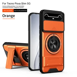 Magsafe Magnetic Fold Holder Military Armor Camera Protection Case - Tecno Spark Slim (SJia - Orange)