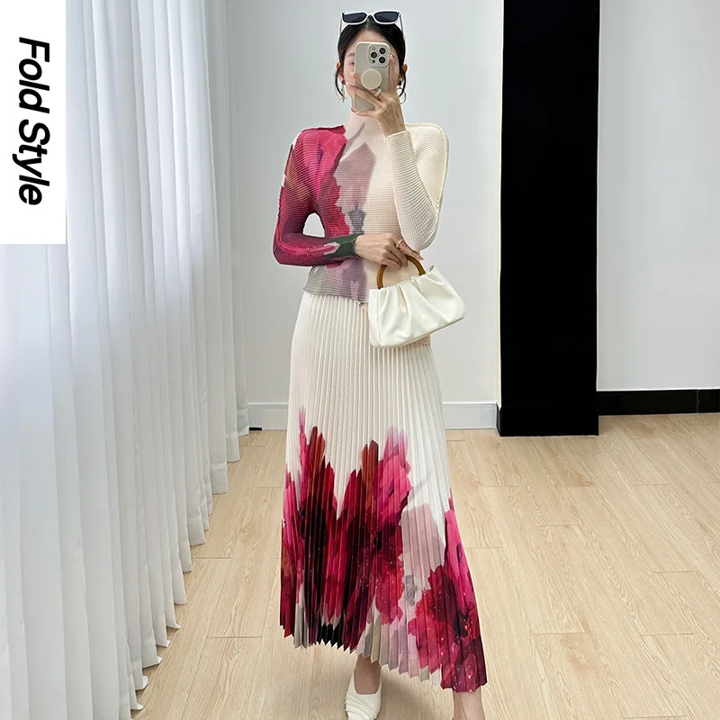 

Miyake Women's Set 2024 Autumn New Fashion Versatile Comfortable Temperament Commuting High End Pleated Print Two Piece Set