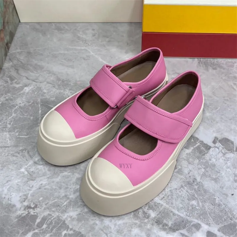 

Spring New Round Toe Big Toe Waterproof Mary Janes Shoes Woman Genuine Leather Thick Sole Height Increasing Casual Single Shoes