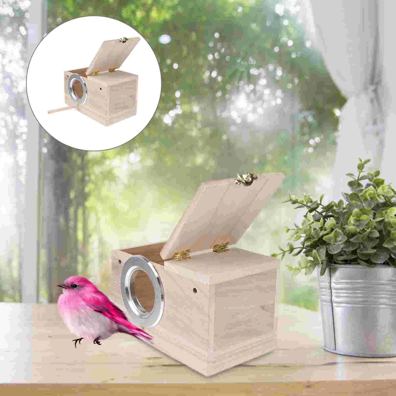 

Wooden Bird House, Parakeet Nest Box Bird Cage Bird Nest Breeding Box, Parrot Holder Bird House for Outside with Pole, Clear