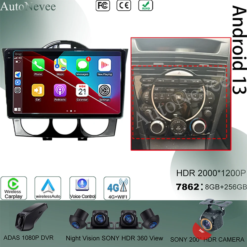 

Автомагнитола на Android 13 для MAZDA RX8 2008-2021, мультимедийный видеоплеер с сенсорным экраном, GPS, Bluetooth, без DVD, Wi-Fi, типоразмер 2DIN