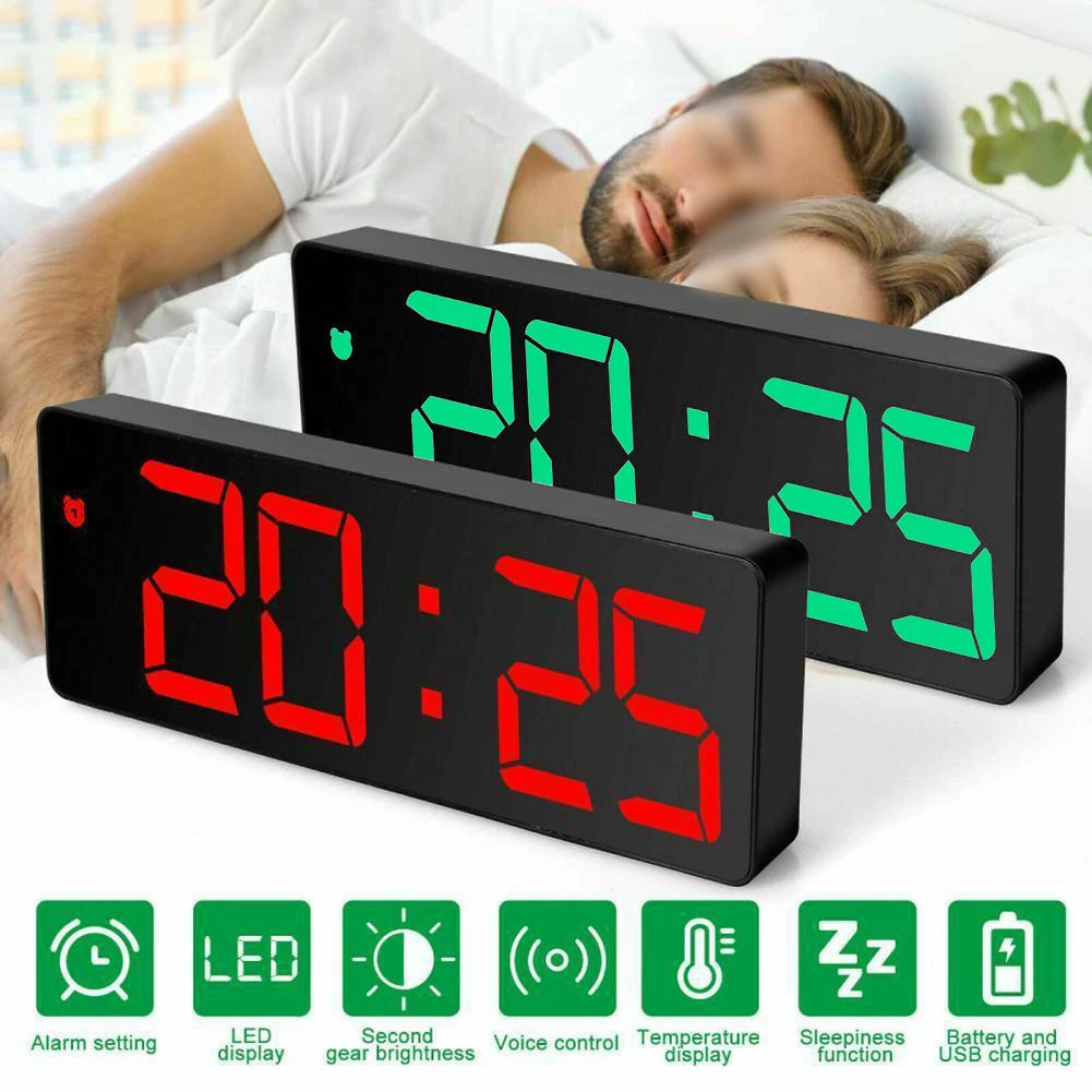 Digitale Wekker Groot Scherm Spiegel Wekker Bureauklok Horloge Wakker Klok Power supply| - AliExpress