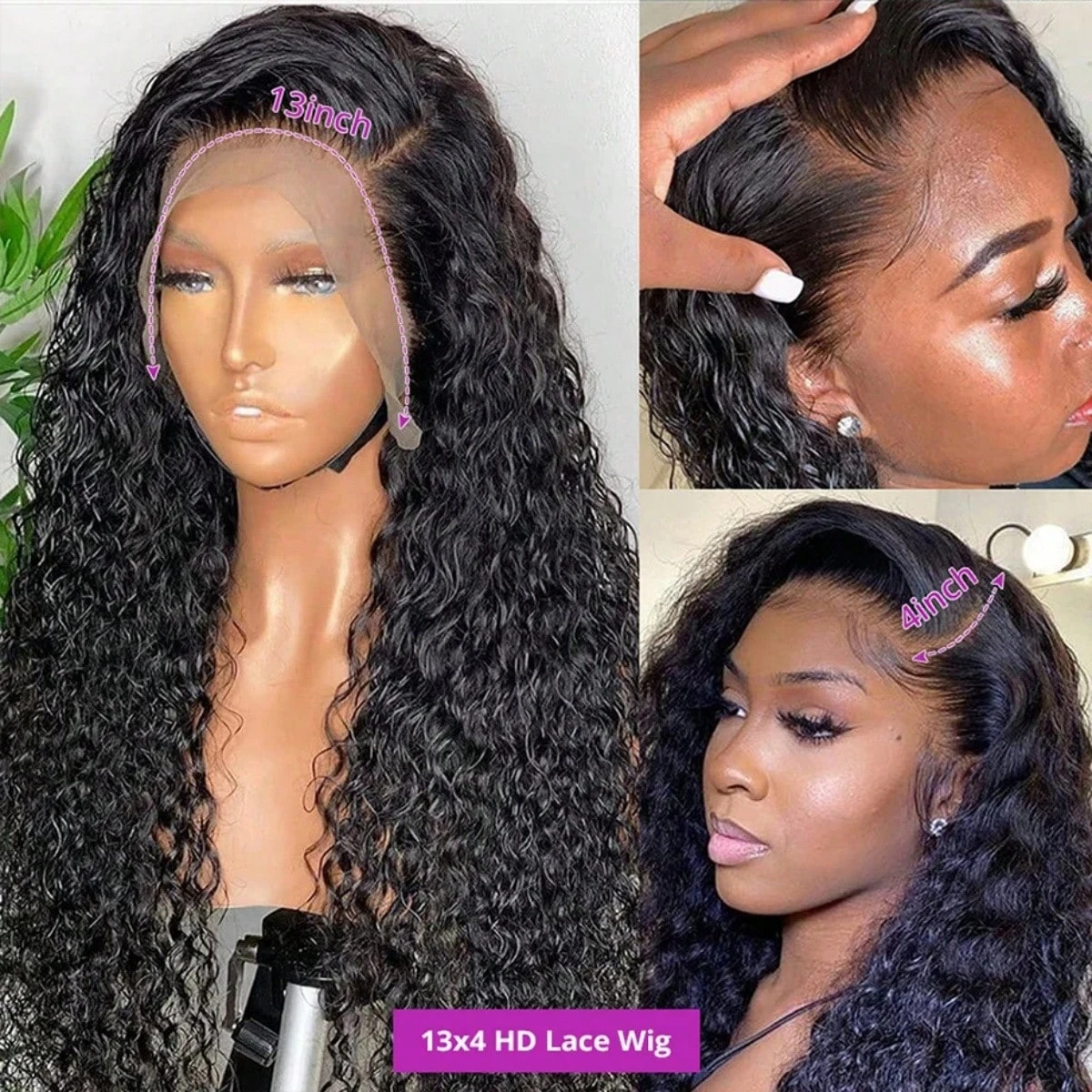 42inch 13x4 13x6 Deep Curly Lace Frontal Wig 250% Density Human Hair Pre Plucked Brazilian Human Hair Wigs For Women 3